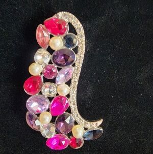 Silvertone Multicolor Faux Gemstone Brooch